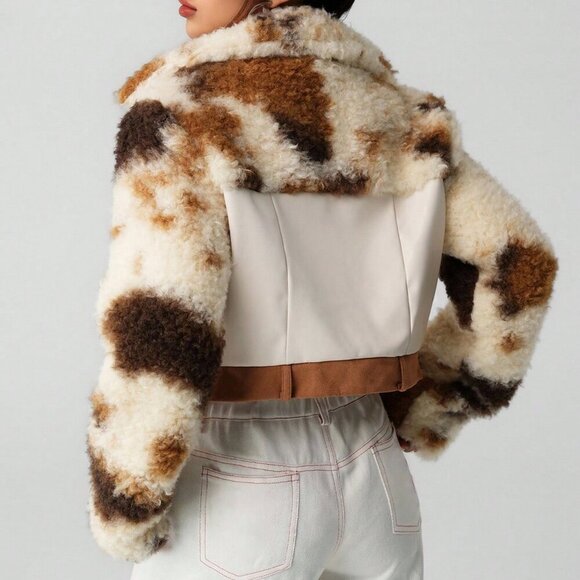 western Casual Women's faux Leather & faux Fur Patchwork Cropped Jacket, - Picture 2 of 8